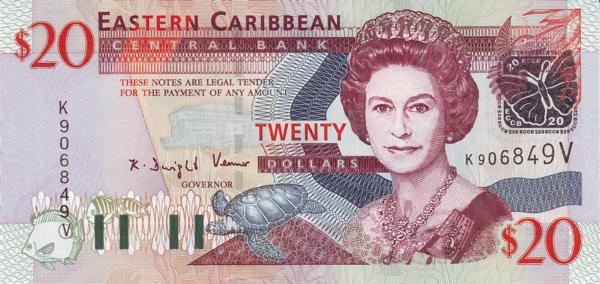 20 Dollars XCD Banknote (2003 'Silver Foil' Issue) 2003 (reverse)