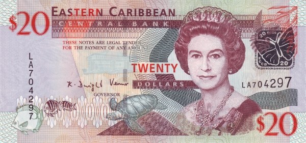 20 Dollars XCD Banknote (2008 'Without Suffix Letters for Member States' Issue) 2008