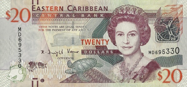 20 Dollars XCD Banknote (2012–2015 'Marks for the Blind' Issue) 2012