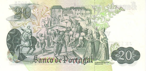 20 Escudos POR Banknote (Mid-20th Century Escudo Notes) 1971 (reverse)