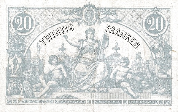 20 Francs BEF Banknote (Pre-World War I Issue) 1892-1896 (reverse)