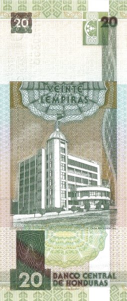 20 Honduran Lempira Banknote (Dionisio De Herrera) (reverse)