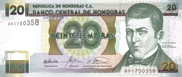 20 Honduran Lempira Banknote (Dionisio De Herrera)