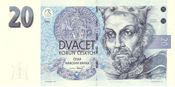 20 Korun Českých CZK Banknote (1994-1996 Czech National Bank Issue) 1994