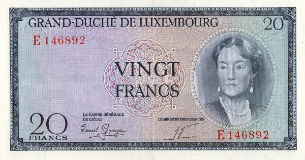 20 Luxembourg Francs Banknote (Grand Duchess Charlotte)