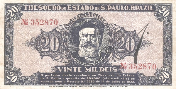 20 Mil Reis BRA Banknote (Brazil Banknote Issue) 1932