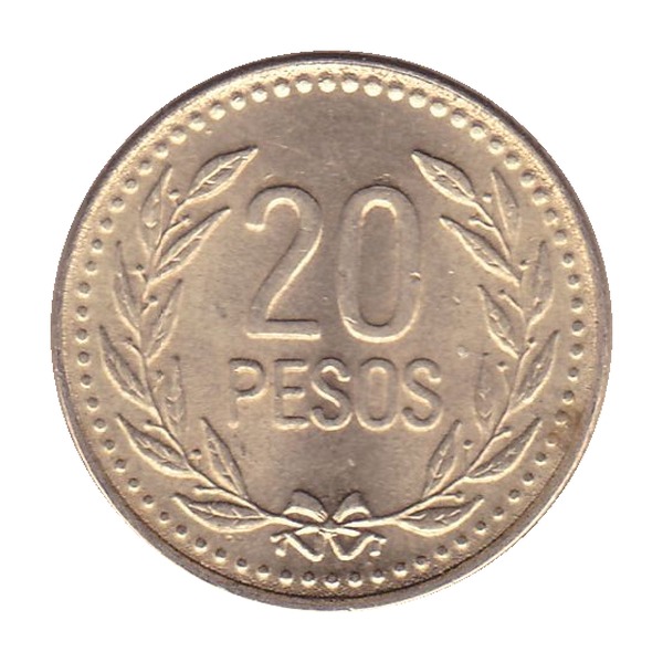 20 Pesos coin Colombia (Museo del Oro) (reverse)