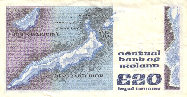 20 Pounds / Punt IRL Banknote (Decimal Transition Period) 1980-1992 (reverse)
