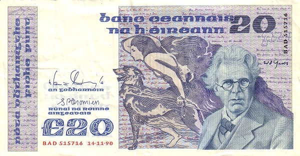 20 Pounds / Punt IRL Banknote (Decimal Transition Period) 1980-1992