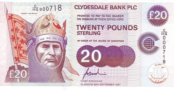 20 Pounds Sterling GBR Banknote (Clydesdale Bank Issue) 1997
