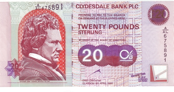 20 Pounds Sterling GBR Banknote (Clydesdale Bank Issue) 1999