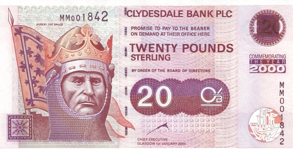 20 Pounds Sterling GBR Banknote (Clydesdale Bank Issue) 2000