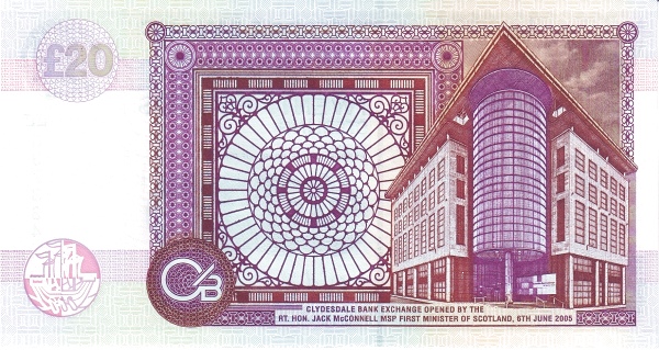 20 Pounds Sterling GBR Banknote (Clydesdale Bank Issue) 2005 (reverse)