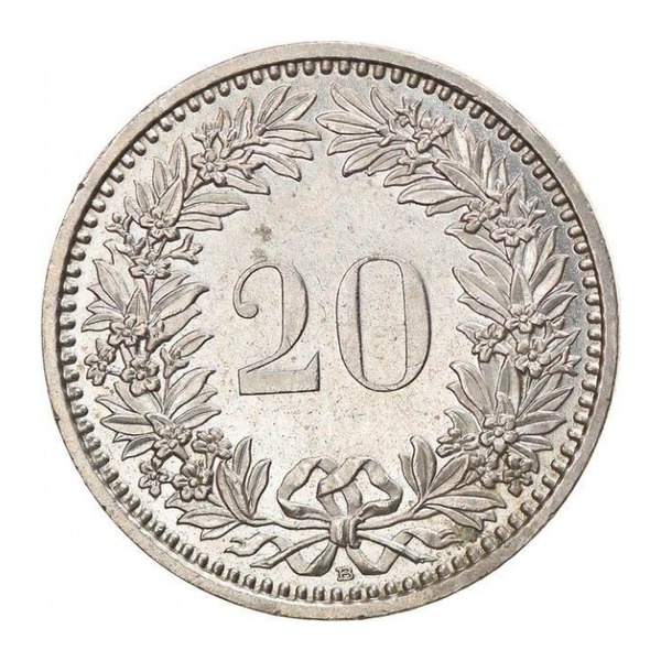 20 Rappen coin Switzerland (reverse)