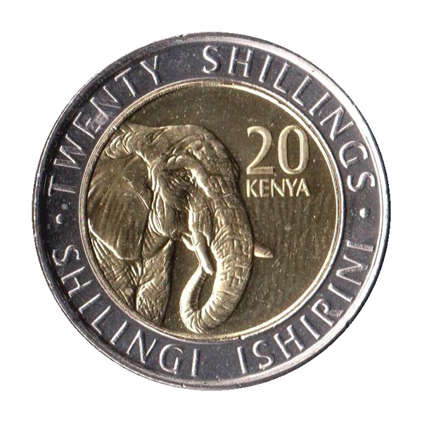 20 Shillings coin (African Bush Elephant, Bi-Metallic) (reverse)