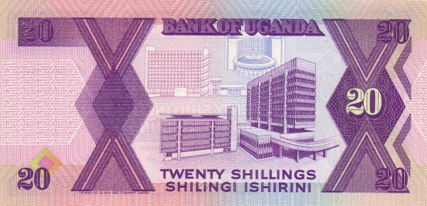 20 Ugandan Shillings Banknote (Modern Architecture) (reverse)