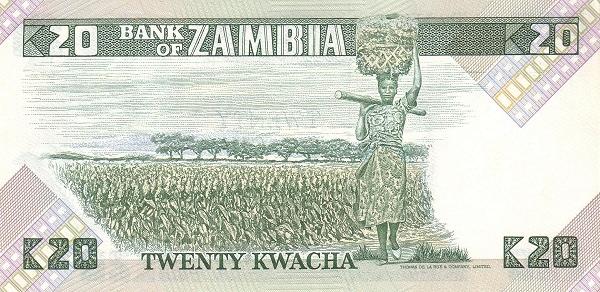 20 Zambian Kwacha Banknote (Kenneth Kaunda Type 1980) (reverse)