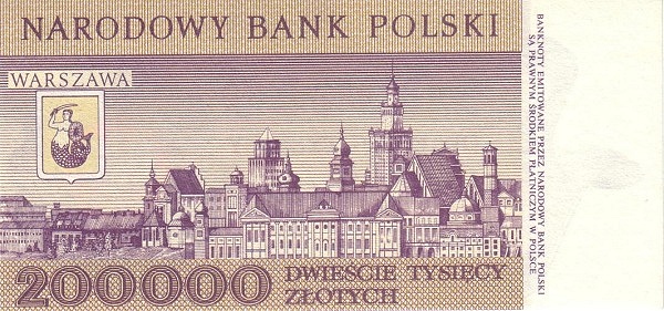 200.000 Złotych POL Banknote (PRL Period (People’s Republic of Poland)) 1989 (reverse)