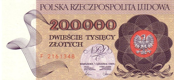 200.000 Złotych POL Banknote (PRL Period (People’s Republic of Poland)) 1989