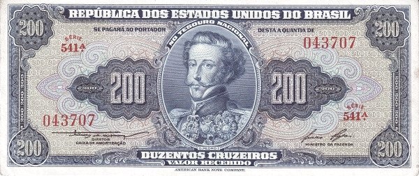 200 Brazilian Cruzeiros Banknote (Dom Pedro I Blue Type)