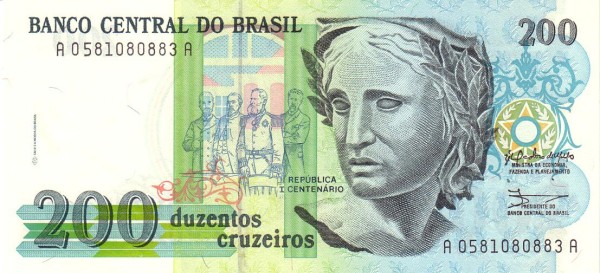 200 Brazilian Cruzeiros Banknote (Republica I Centenario)