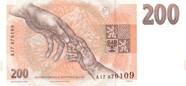 200 Korun Českých CZK Banknote (1993 First Czech National Bank Issue) 1993 (reverse)