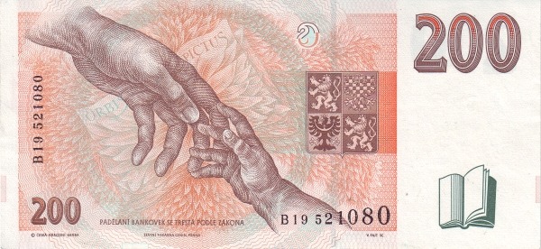 200 Korun Českých CZK Banknote (1994-1996 Czech National Bank Issue) 1996 (reverse)