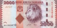 2000 Tanzanian Shillings Banknote (Lion Type 2011)