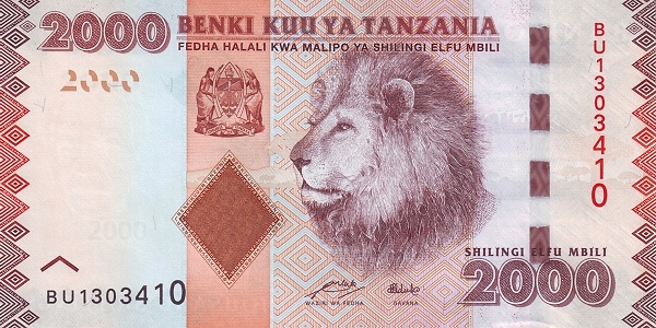 2000 Tanzanian Shillings Banknote (Lion Type 2011)