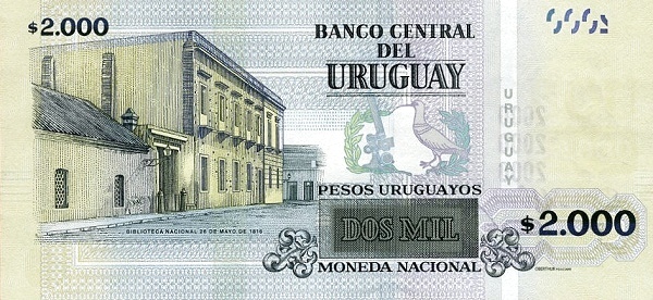 2000 Uruguayan Peso Banknote (Damaso Antonio Larranaga) (reverse)
