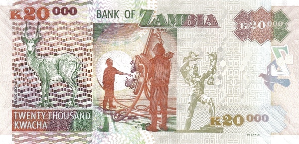 20000 Zambian Kwacha Banknote (Black Lechwe Antelope) (reverse)