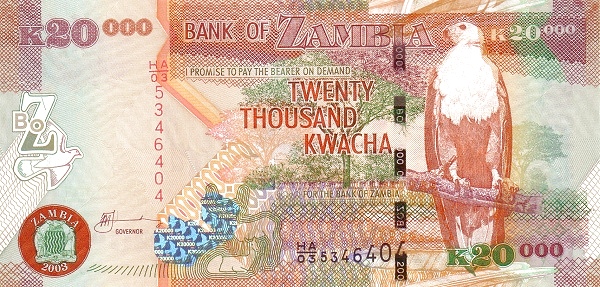 20000 Zambian Kwacha Banknote (Black Lechwe Antelope)