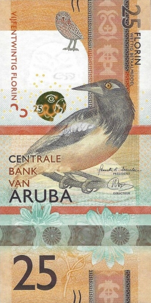 25 Aruban Florin Banknote (Troupial)