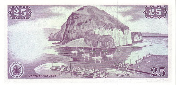 25 Krónur ISL Banknote (Sedlabanki Islands Modern Issue) 1961 (reverse)