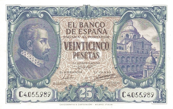 25 Pesetas ESP Banknote (Banco de España (Madrid Issue)) 1940