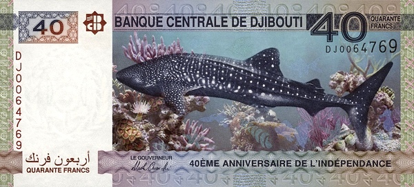 40 Djiboutian Commemorative Franc Commemorative Banknote (Whale Shark)