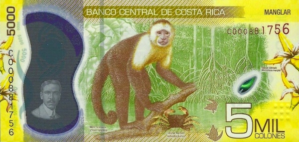 5,000 Costa Rican Colones polymer banknote (Alfredo González Flores) (reverse)