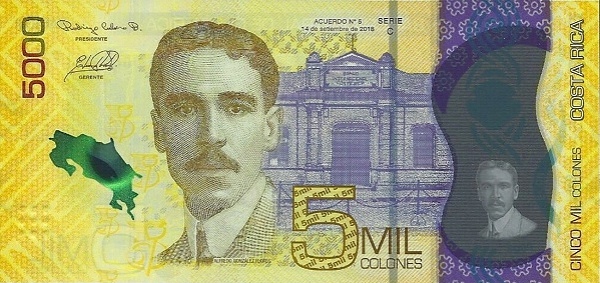 5,000 Costa Rican Colones polymer banknote (Alfredo González Flores)