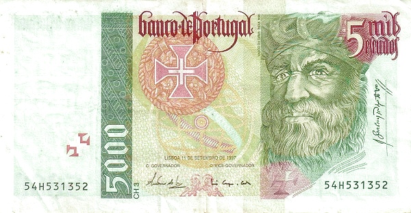5.000 Escudos POR Banknote (Mid-20th Century Escudo Notes) 1995-1998