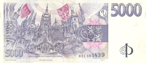 5.000 Korun Českých CZK Banknote (1997-2018 Czech National Bank Issue) 1999 (reverse)
