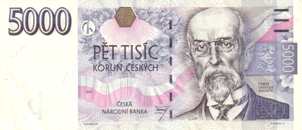 5.000 Korun Českých CZK Banknote (1997-2018 Czech National Bank Issue) 1999