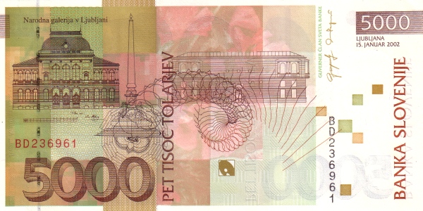 5.000 Tolarjev SVN Banknote (Final Tolar Issue) 2002 (reverse)