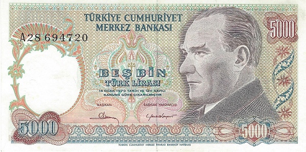 5.000 Türk Lirası TUR Banknote (Inflation Era) 1970