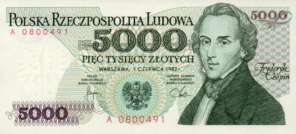 5.000 Złotych POL Banknote (Early Communist Era Notes) 1982-1988