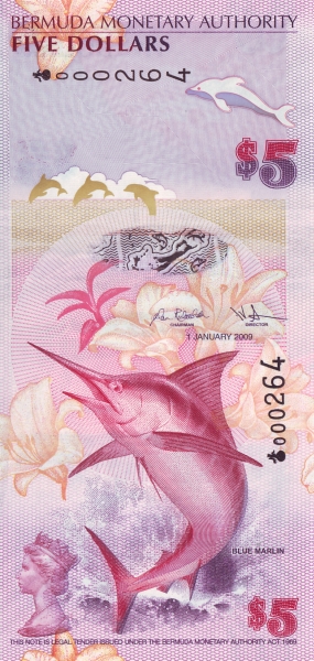 5 Bermudian Dollar Banknote (Blue Marlin)