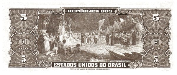 5 Brazilian Cruzeiros Banknote (Barao Do Rio Branco Brown Type) (reverse)
