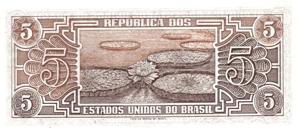 5 Brazilian Cruzeiros Banknote (Vitoria Regia) (reverse)