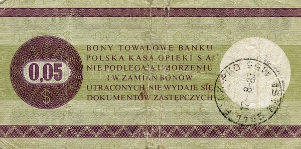 5 Centów 0,05 US$ POL Banknote (1979 Issue) 1979 (reverse)