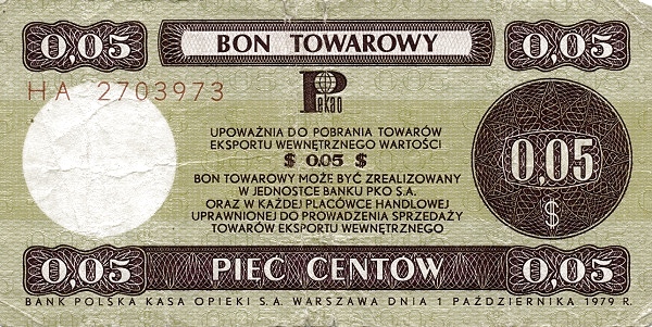 5 Centów 0,05 US$ POL Banknote (1979 Issue) 1979