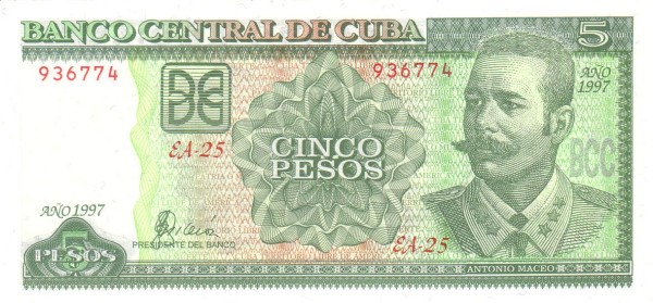 5 Cuban Pesos Banknote (Antonio Maceo)